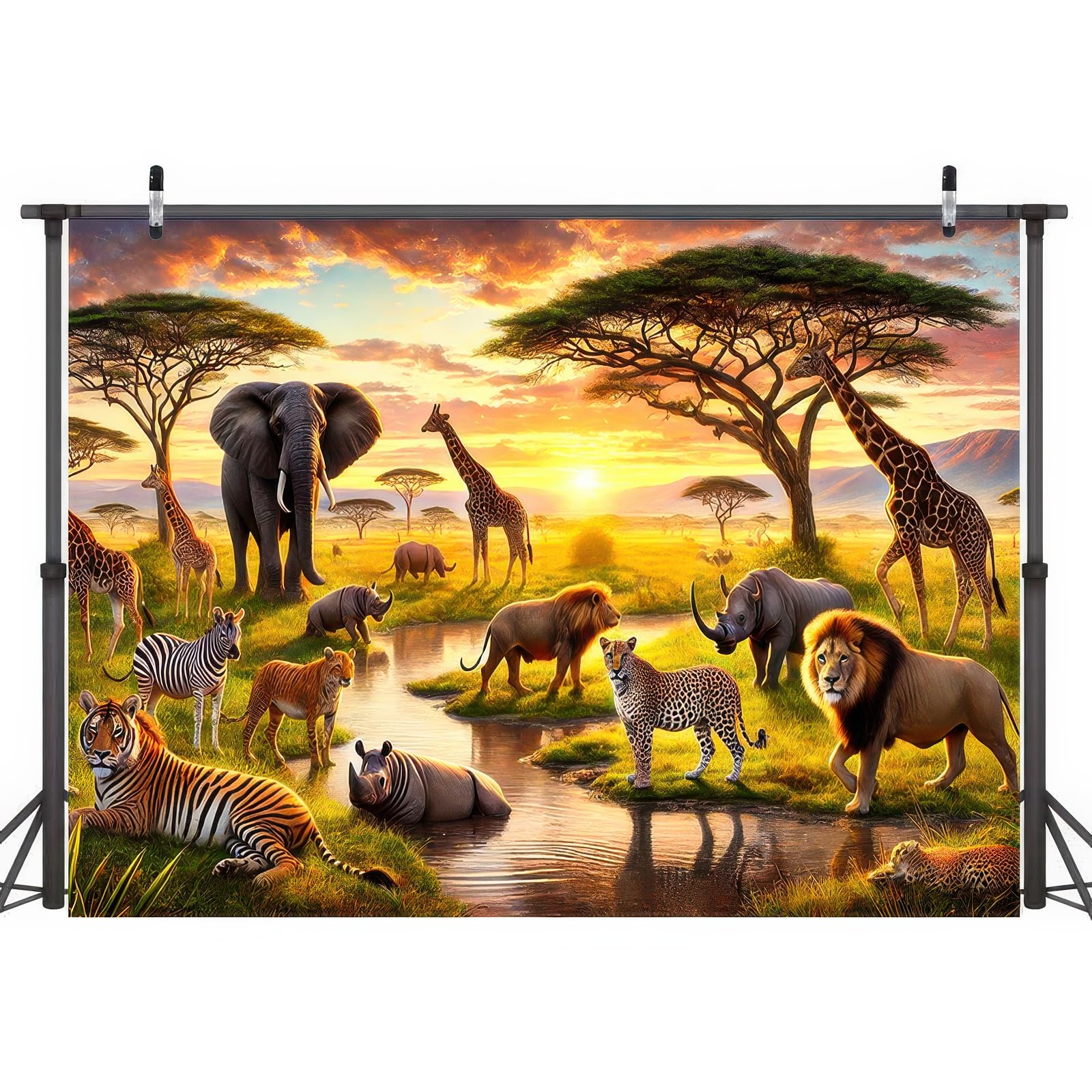 BlissYard 8x6ft Jungle Animals Background Banner Zoo Theme Party Photography Background Banner African Forest Wild Animals Safari Decorations Supplies