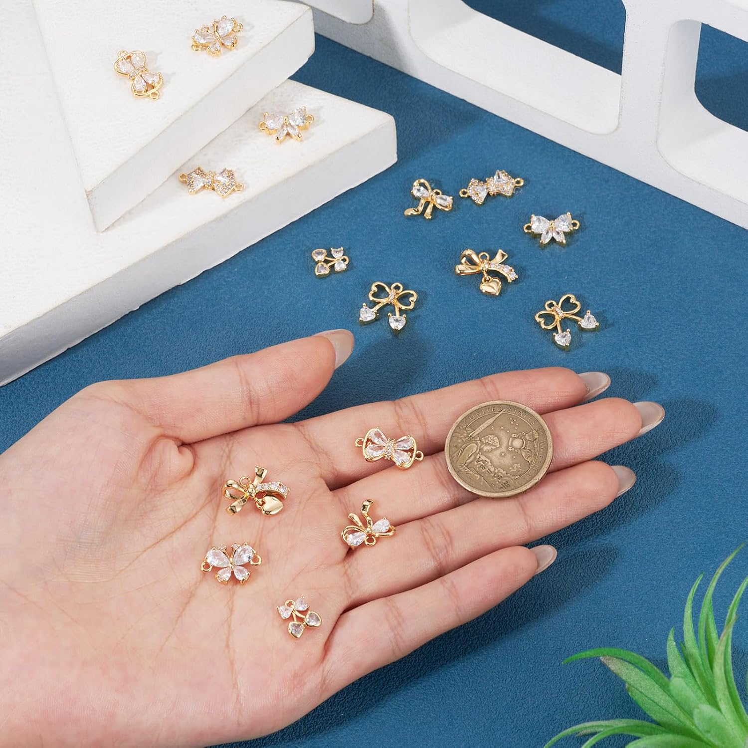 16Pcs 18K Gold Plated Brass Bowknot Charms Micro Pave Cubic Zirconia Bow Tie Connector Charms Rhinestone Bow Dangle Pendants for DIY Crafts Earring Bracelet Necklace Jewelry Making - Image 5