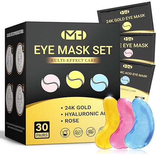Under Eye Patches(30 Pairs), Eye Mask Patches with 24K Gold, Hyaluronic Acid & Rose, Under Eye Mask for Dark Circles, Puffy Eyes, Under Eye Bags, Wrinkles, Eye Treatment Skin Care for Men & Women Gift