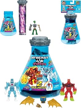 Mr. Beast Lab Hybrids Lava + Ice Multi Pack with 2 Hybrids Single Pack Bundle, Reveal Hidden Hybrid Parts to Create 4 Mix & Match Figures, Combine Millions of Hybrid Creations, Bonus Gold Tiger Parts