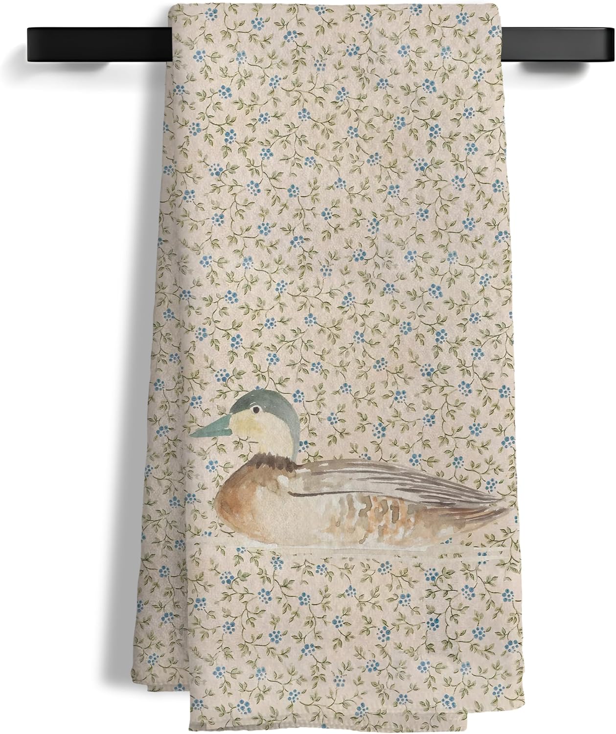 Vintage Blue Floral Mallard Duck Kitchen Towels, Mallard Duck Gifts Decorative Hand Towels for Kids Bathroom, Rustic Cottagecore Aesthetic Dish Tea Towel for Kitchen Decor, 16x24 Inch