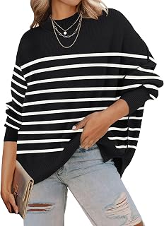 ZESICA Womens Winter Oversized Striped Ribbed Knit Sweater