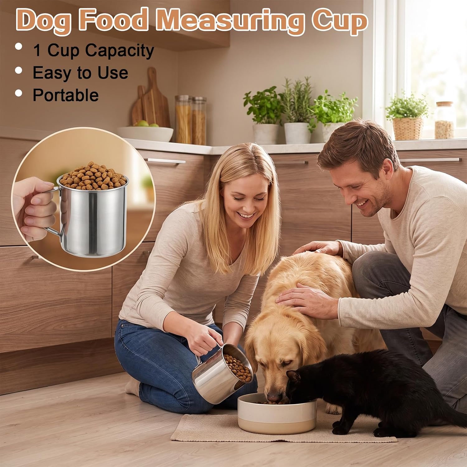 Dog Food Scoop 1 Cup, 304 Stainless Steel Measuring Cup with Handle
