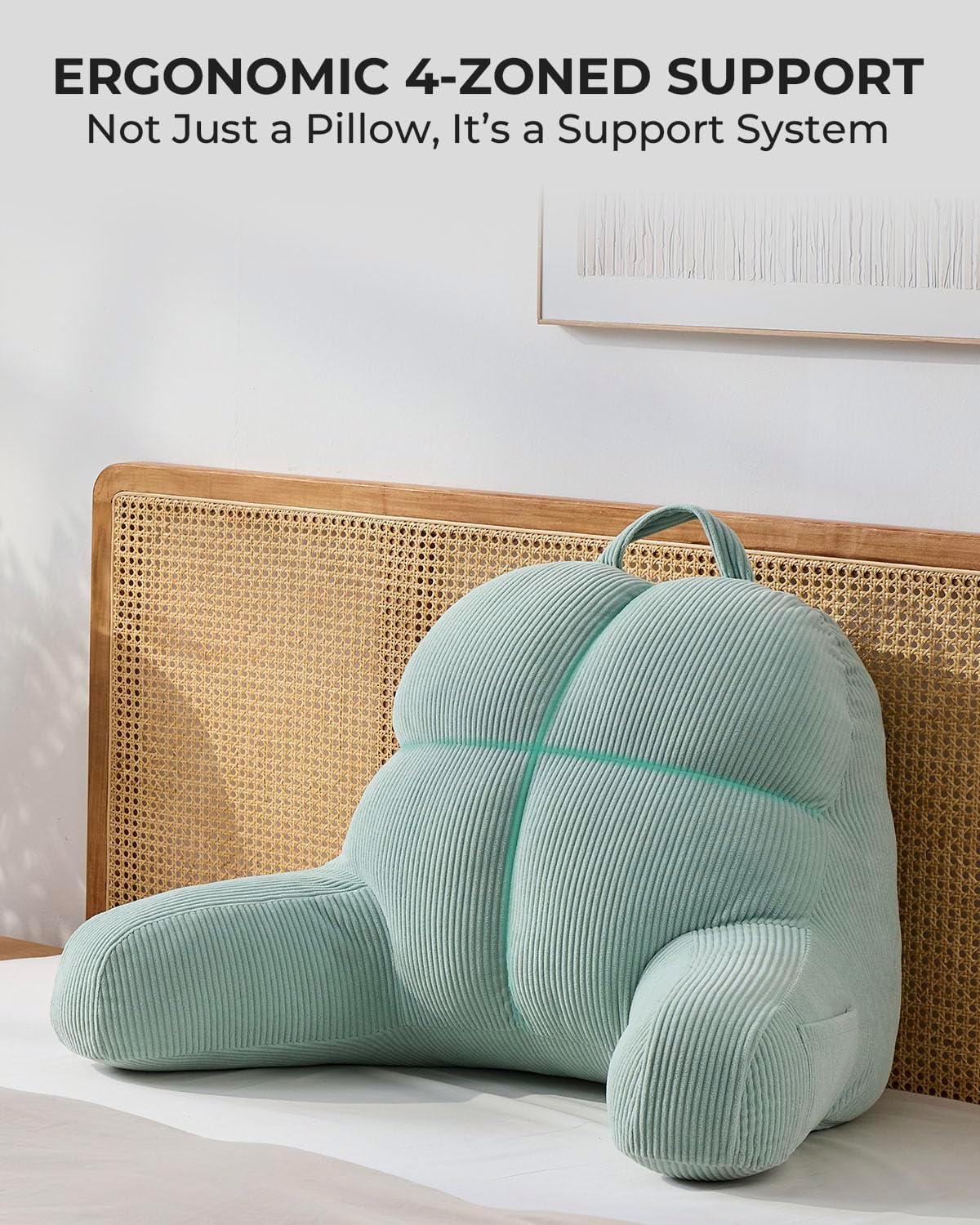 Reading Pillow for Bed with Arms, Corduroy Backrest, Adjustable Fill
