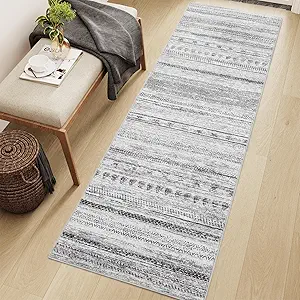 2x8 Runner Rug Machine Washable Non Slip Area Rug Distressed Neutral Moroccan Boho Rug Ultra Soft Floor Runners for Hallways for Entryway Laundry Room Kitchen, Black