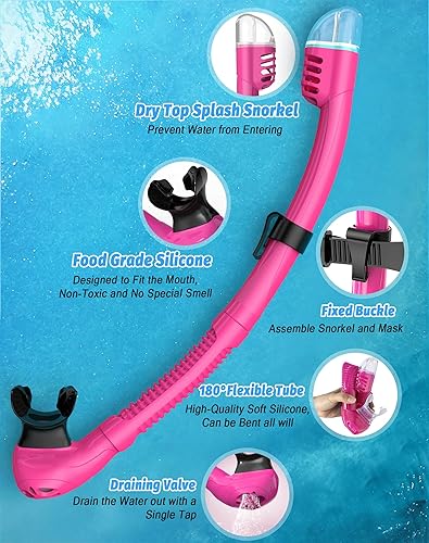 Miniatura 4 de Equipo de esnórquel para adultos, conjunto de máscara de esnórquel con vista panorámica de 180°, equipo de esnórquel, silicona 100% de grado Azul -