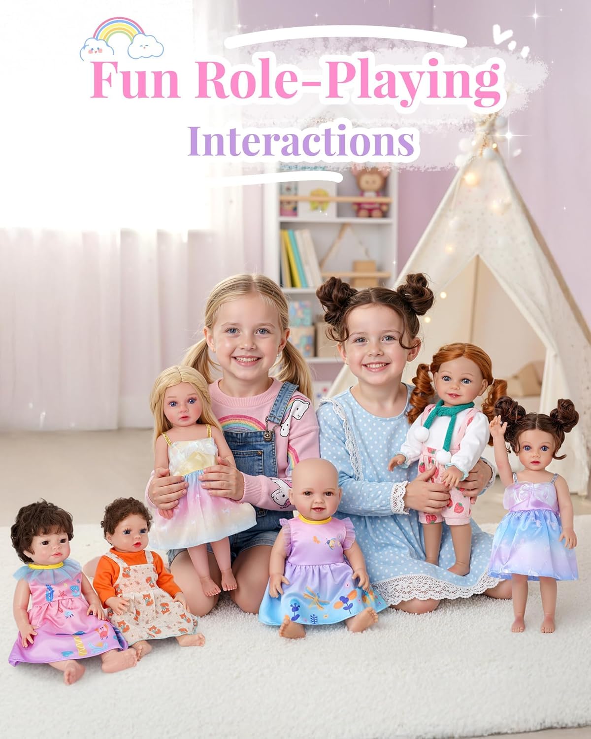 BABESIDE 6 Sets of Baby Doll Clothes for 14-18 Inch Dolls, Cute Babydolls Clothes and Dolls Dress with Baby Doll Accessories for Kids Pretend Play Toys