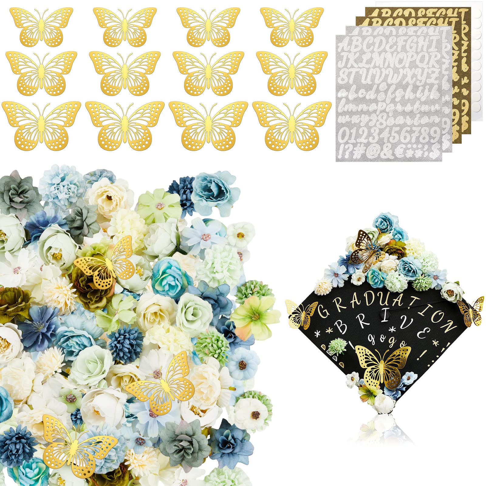 Kit de décoration fleurs fait à la main Hanaive avec papillons 3D et stickers paillettes