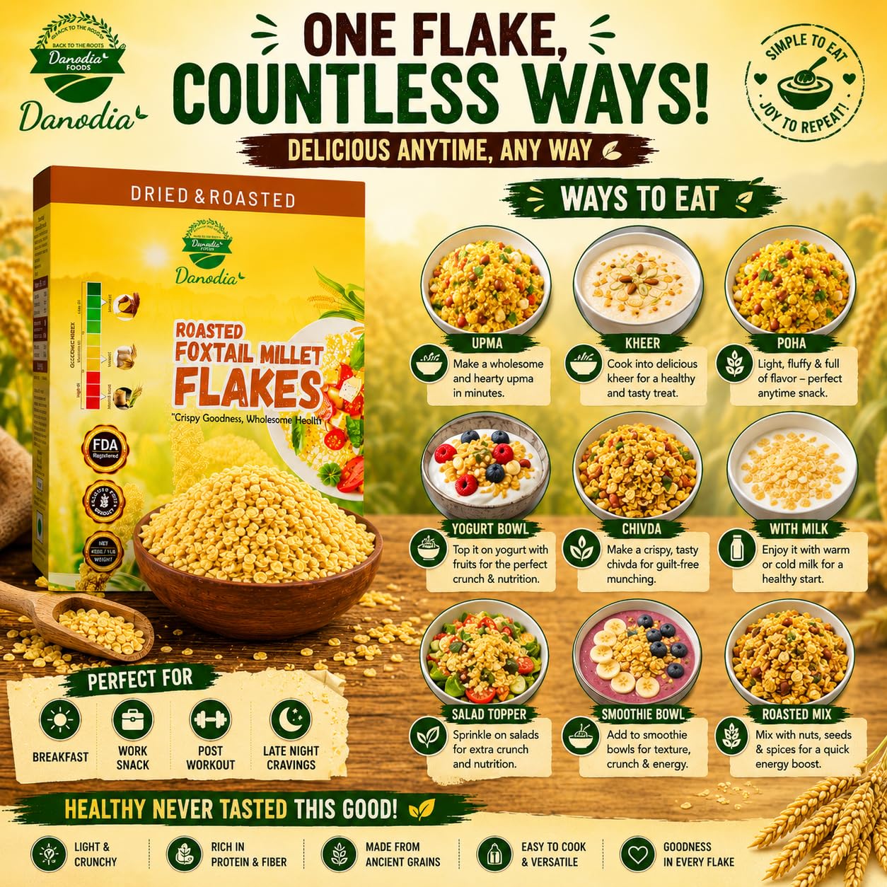  Organic Foxtail Millet Flakes, Breakfast Cereal, 1 lb thumbnail