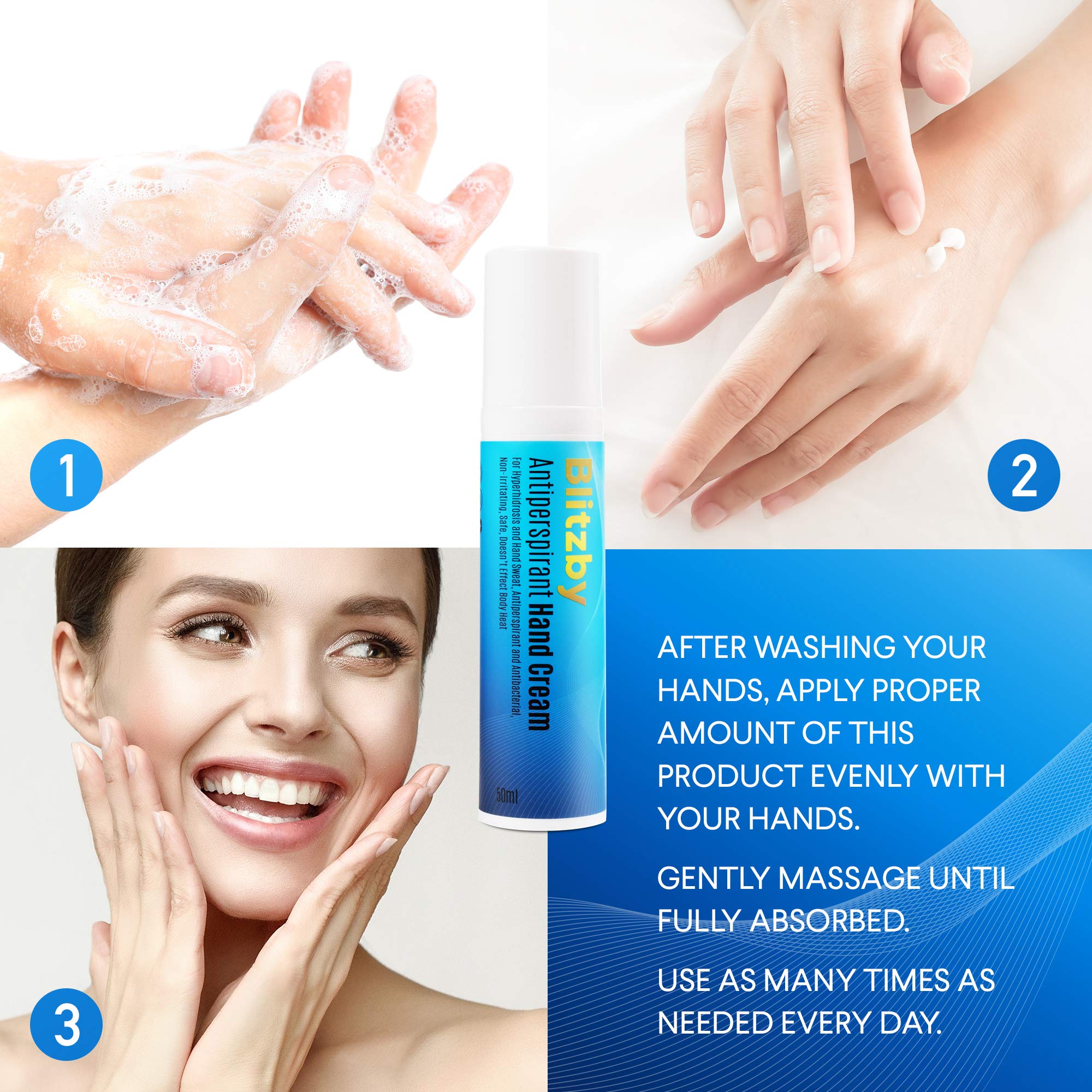 Blitzby Antiperspirant Hand Cream, For Hyperhidrosis and Hand Sweat