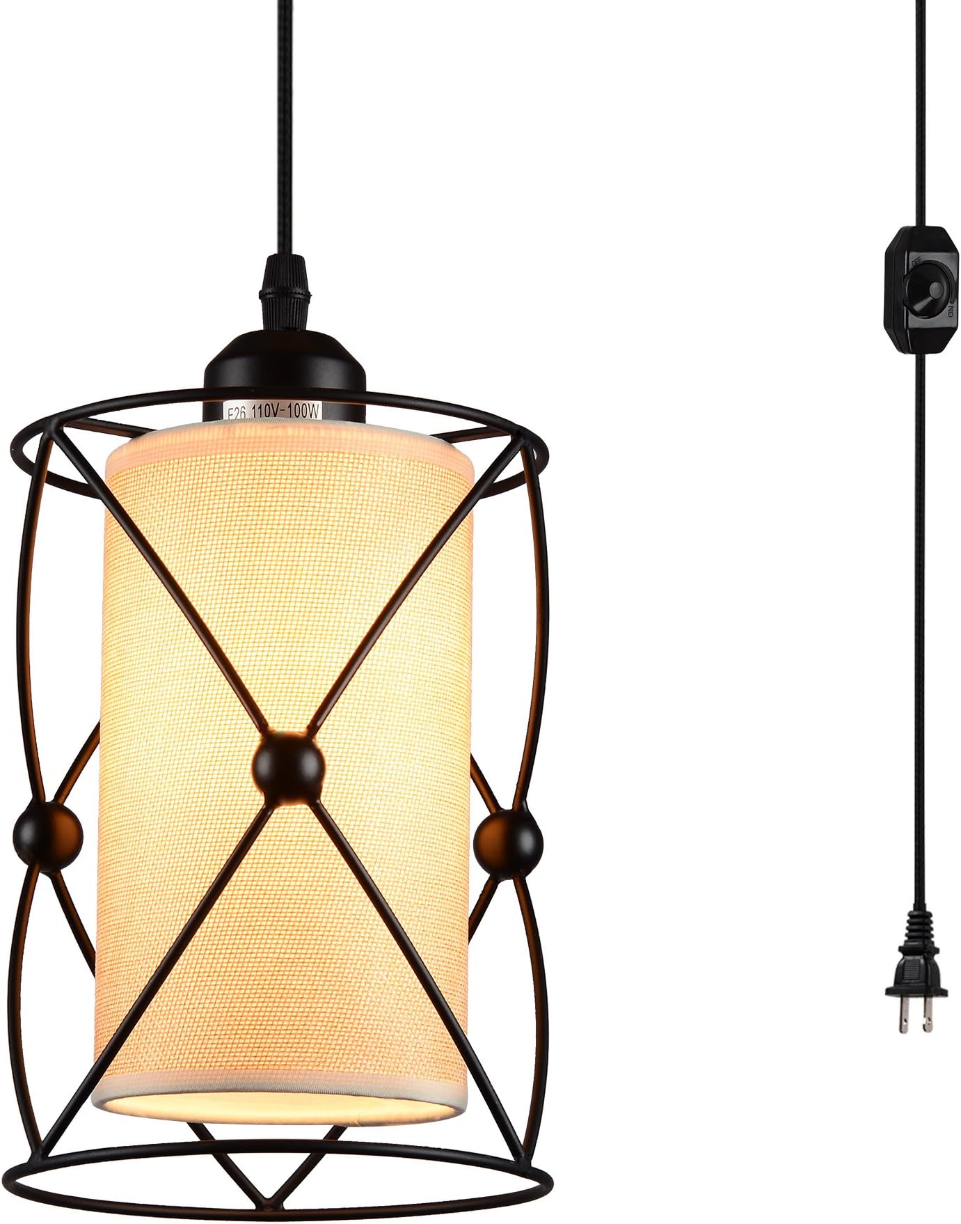 Creatgeek Modern Glass Pendant Light with Industrial Metal Cylinder Lampshade for Kitchen Island and Dining Room
