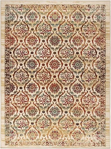 Miniatura 3 de Antep Rugs - Alfombras antideslizantes (antideslizante) 3 x 5 con parte trasera de goma floral geométrica de bajo perfil para interiores (beige