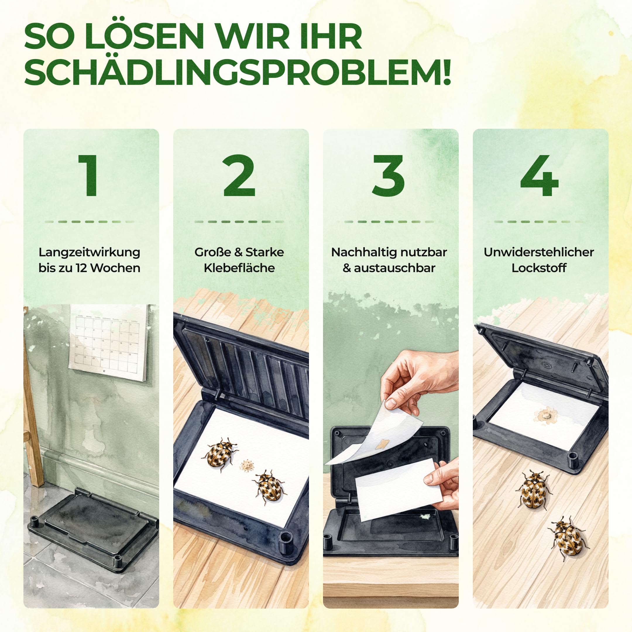 GREEN GUARDIA Wollkrautblütenkäfer Falle mit Pheromon-Lockstoff - 10x Fallen - umweltfreundlich Wollkrautblütenkäfer bekämpfen, Chemiefreie Pheromonfalle mit austauschbaren Klebeflächen,giftfrei