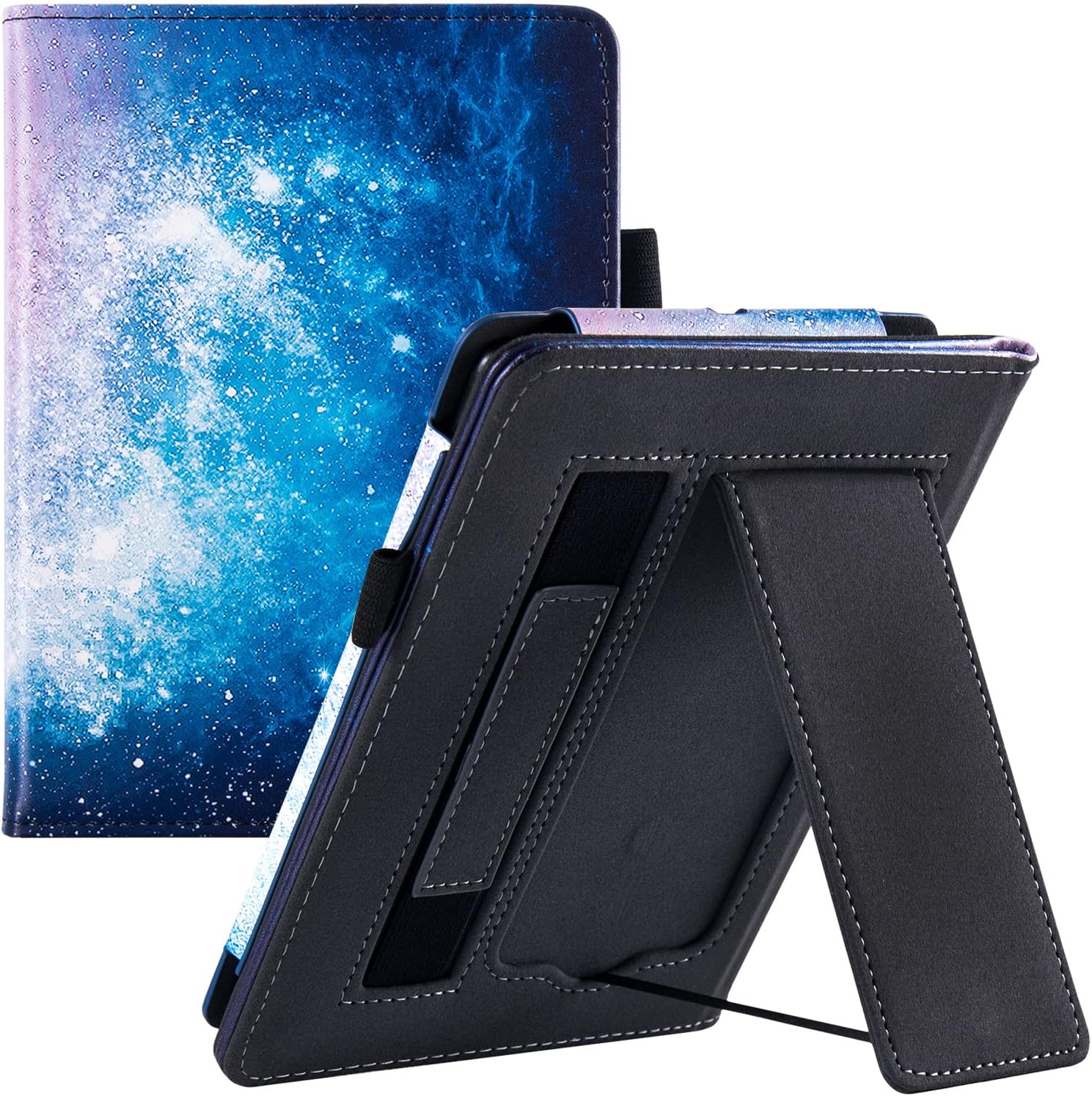 BOZHUORUI Stand Case for 6.8" Kindle Paperwhite 11th Generation - 2021 & Paperwhite Signature Edition e-Reader - PU Leather Sleeve Cover with Hand Strap/Auto Wake/Sleep, Galaxy