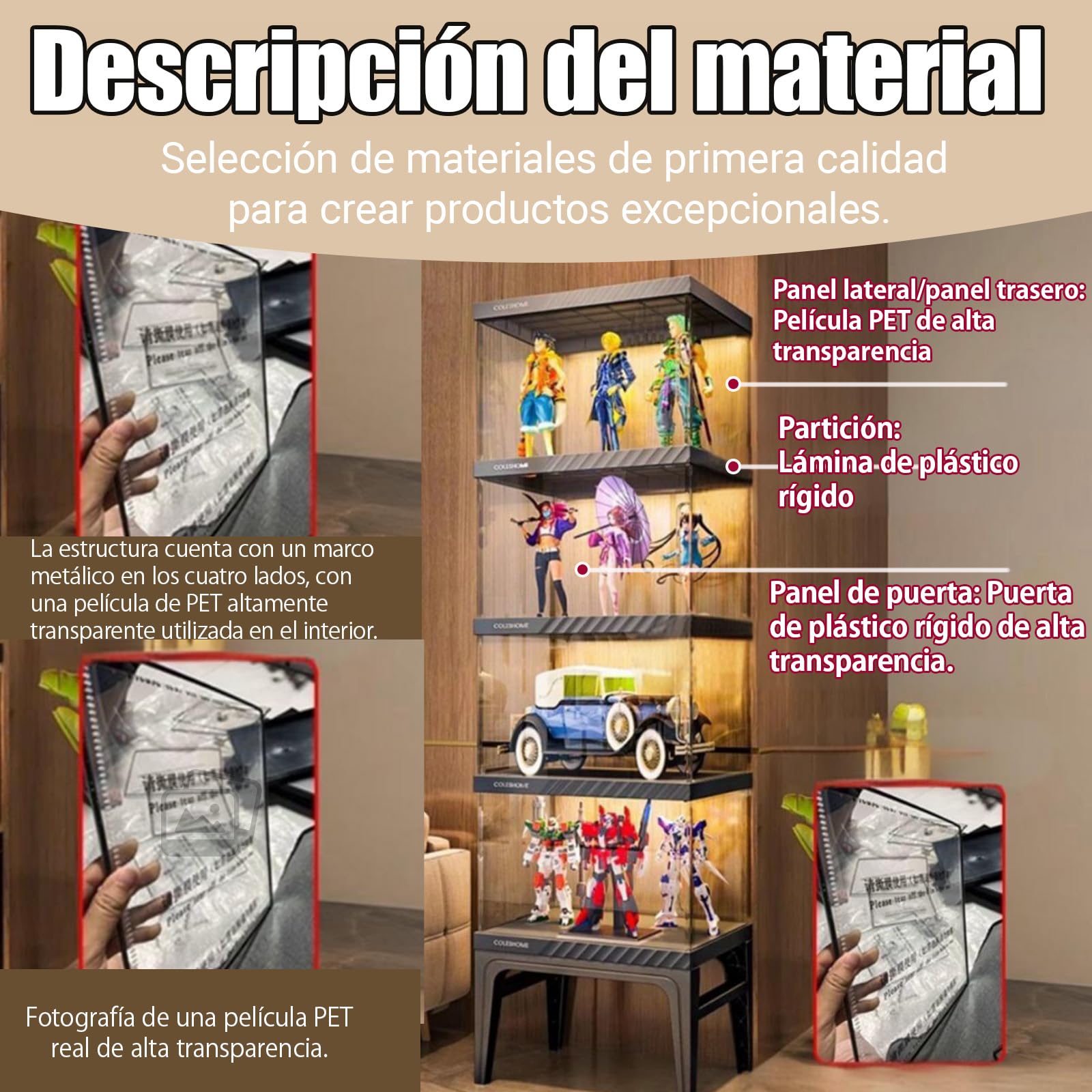 Vitrina de acrílico, Vitrina Cristal con Puerta Magnética,Organizador de Juguetes coleccionables, LED, para Dormitorio, rincón de Lectura, habitación de niños, 6niveles: L×W×H:40*33*184cm