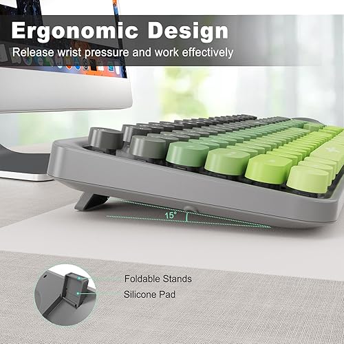 Miniatura 6 de FD Combo de teclado y mouse inalámbricos, bonito teclado y mouse coloridos con teclado retro inalámbrico de 2.4 GHz, apagado automático, receptor