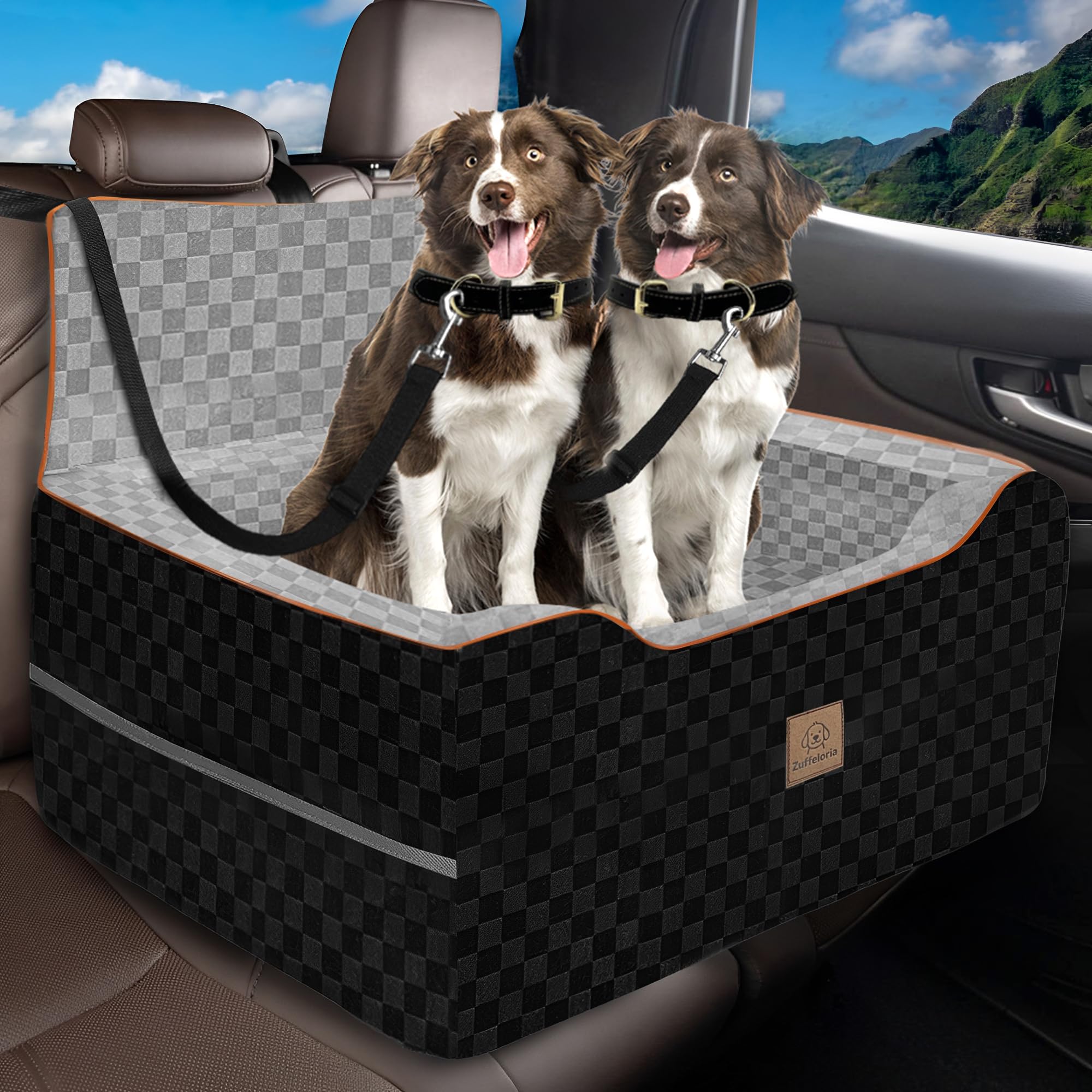 Large Dog Car Seat for Back Seat – Removable Dog Booster Seat & Washable Pet Car Seat for Medium & 2 Small Dogs up to 60lbs – Safety Straps & Storage