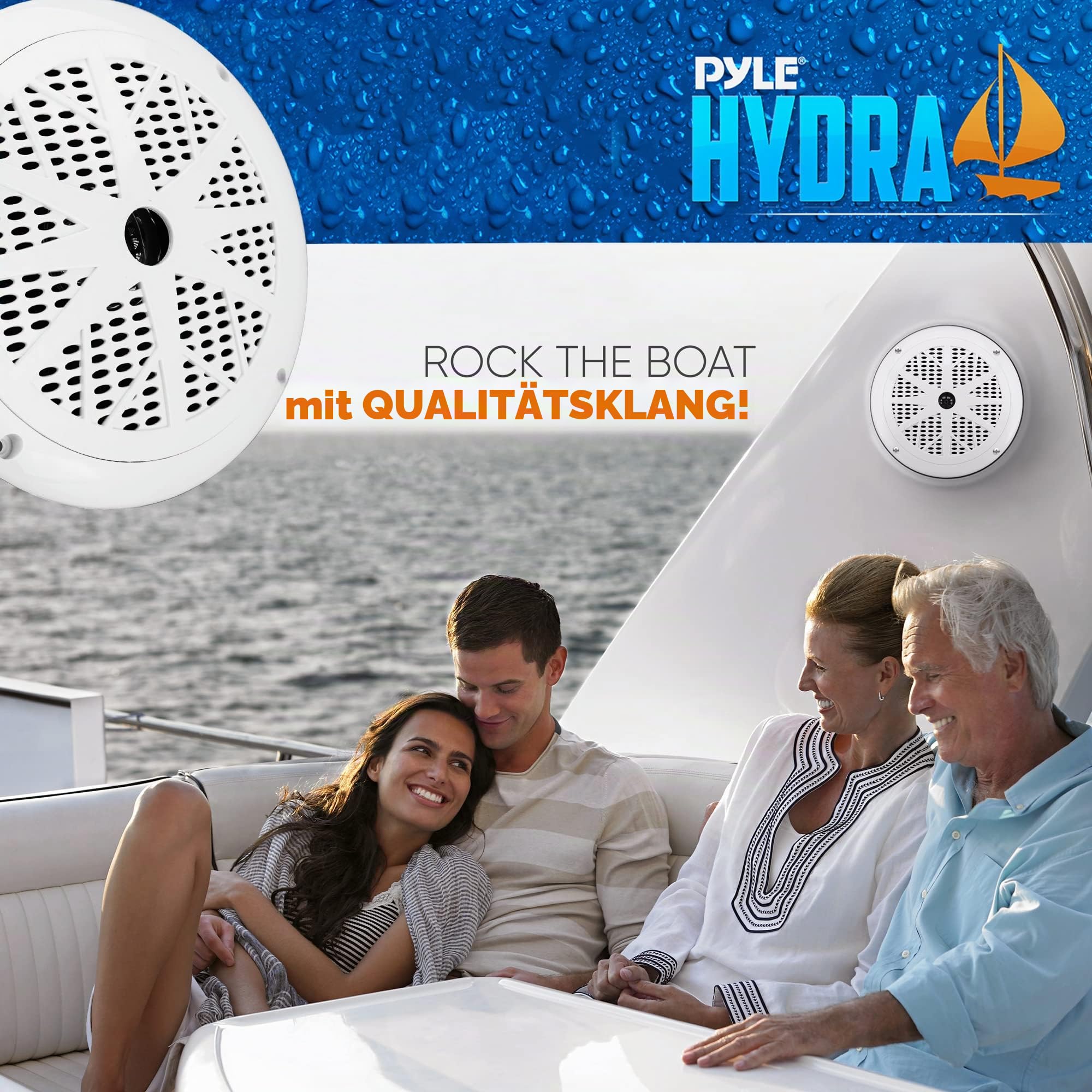 Pyle 16,5 cm Marine-Lautsprecher (2er-Set) – 2-Wege, wasserdicht & wetterfest, Outdoor-Stereoanlage mit 120 W, Polypropylen-Membran & Gewebesicke