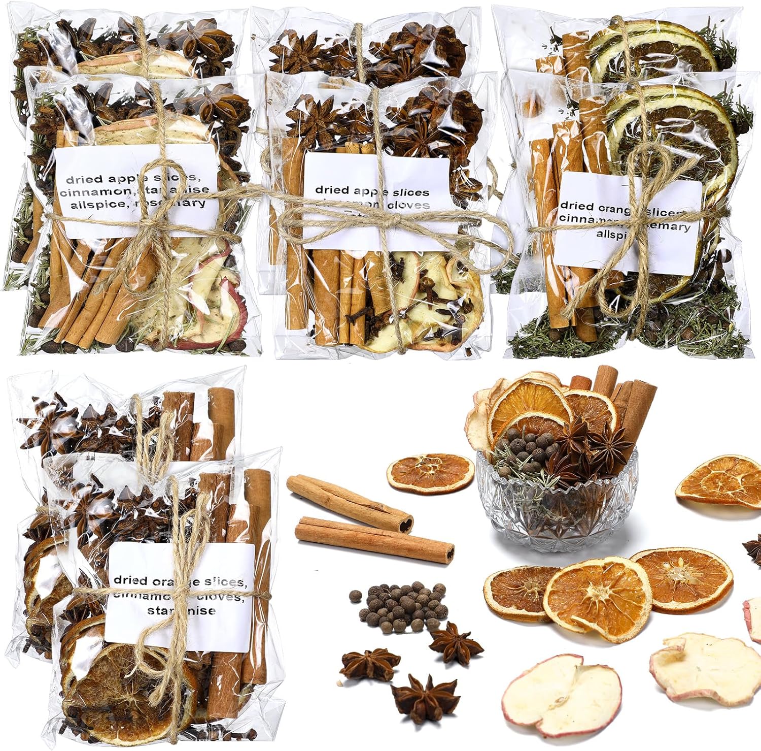 8 Pcs Christmas Stovetop Potpourri Xmas Simmer Pot Kit Dried Orange Apple Pieces Potpourri Simmer Pot Room Air Freshener Sachet Botanical Bowl Filler Gift Decor for Holiday Xmas Decor