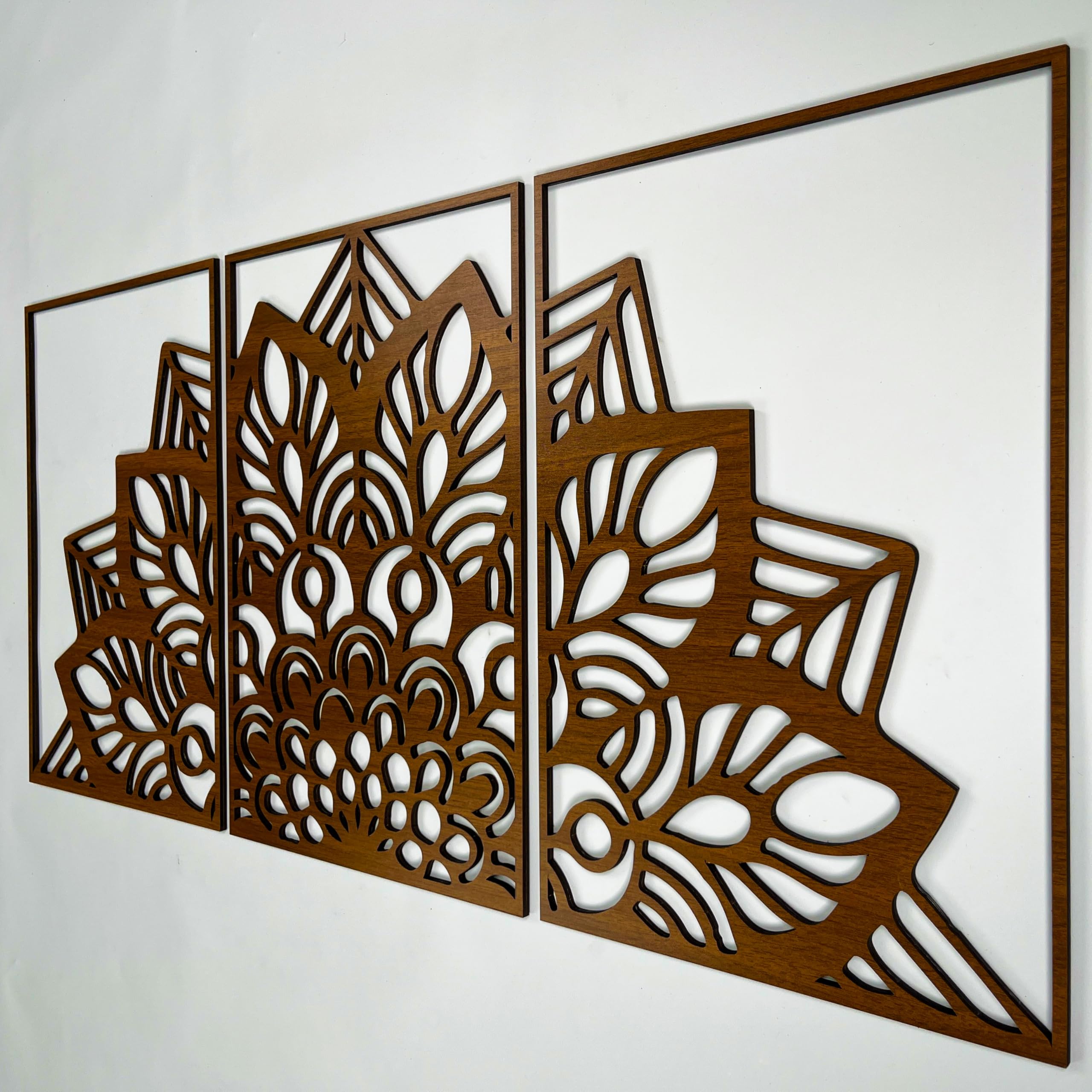 Sacred Lotus Mandala Holz Wandkunst Triptychon Moderne Zen Innen Holz Wanddekoration Boho Floral Geometrie Paneele Home Akzente Geschenk für Wohnzimmer und Schlafzimmer