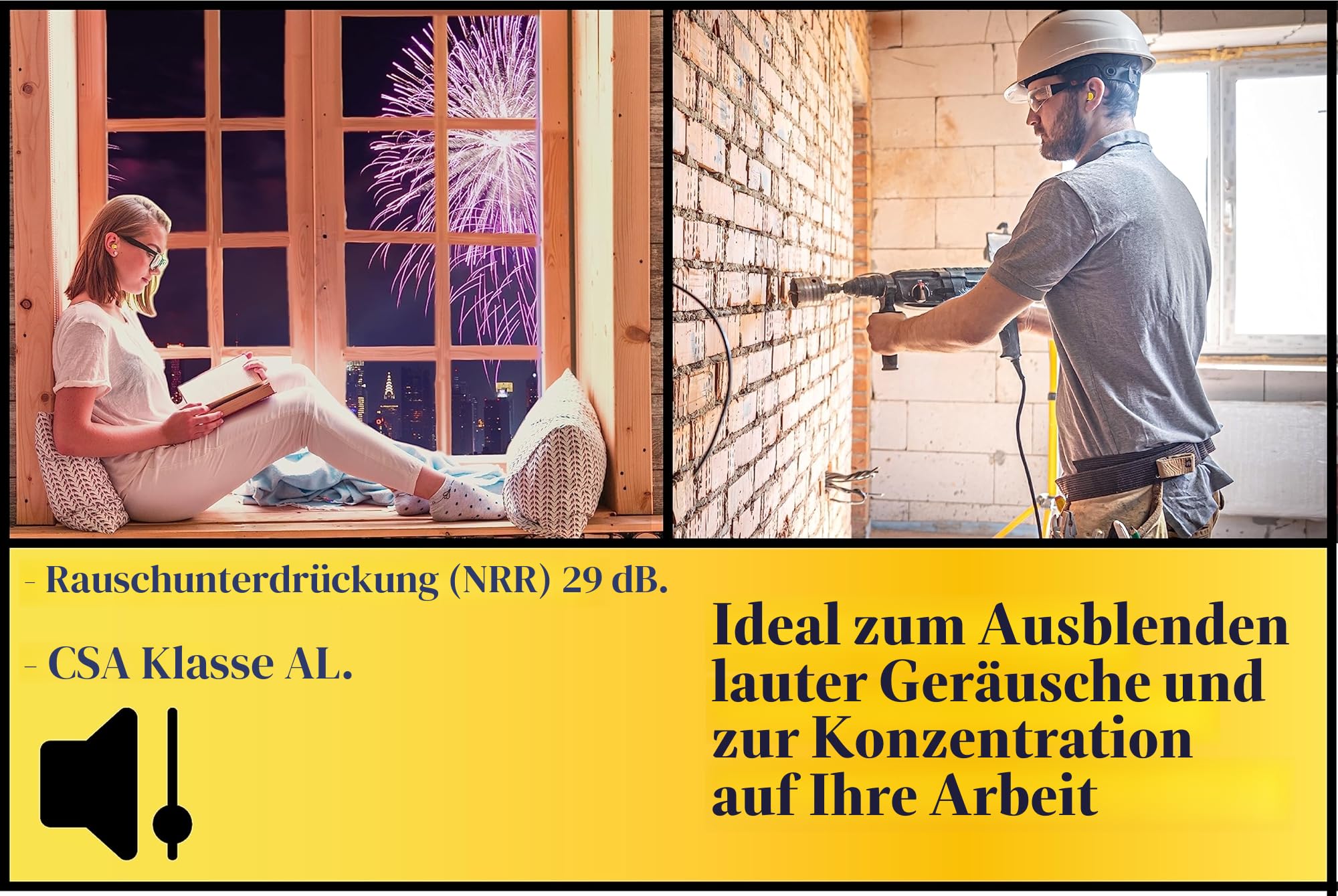 Dpm Tapes - Earplugs Ohrstöpsel für jeden täglichen Gebrauch aus Schaumstoff - Gelb (20 Paar)