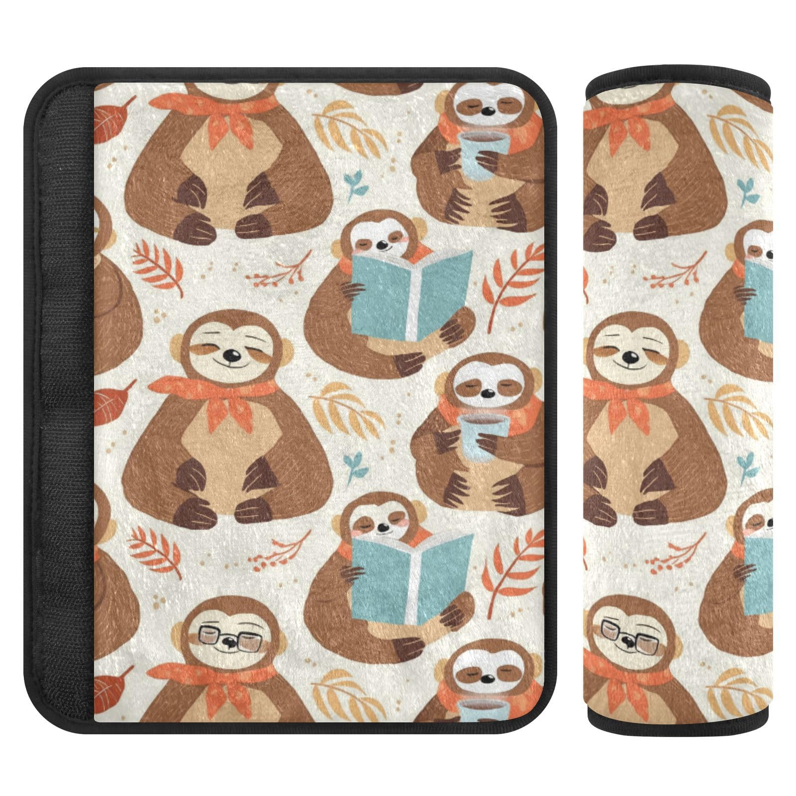 Seat Belt Covers 2 Pack Cartoon Sloth Car Seat Strap Covers Super Soft Coffee Car Seat Neck Cover for Boys Girls Adults Babies S