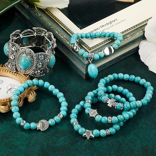 Miniatura 6 de LETAJOY Turquoise Bracelet for Women,Healing Crystal Stone Stretch Round Bead Bracelets for Women Men Jewelry