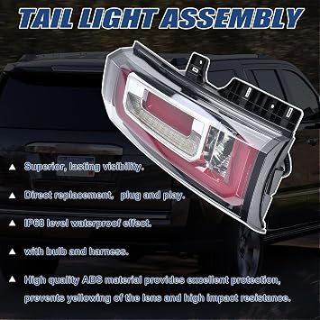 Tail Lights Assembly Compatible With GMC Yukon/Yukon XL 2015 2016 2017 2018 2019 2020 Left Driver Side LED Lens Taillights Brake Signal Assembly With Bulb