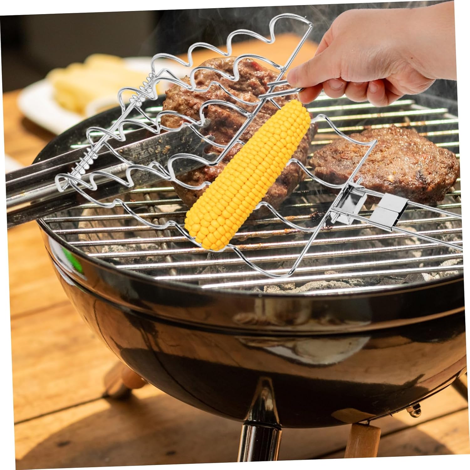 Foldable Corn Grill Rack Portable Bbq Accessory for Outdoor Cooking for Grilling Corn Shrimp Fish Vegetables Durable and Sturdy Design for Home and Picnic Use