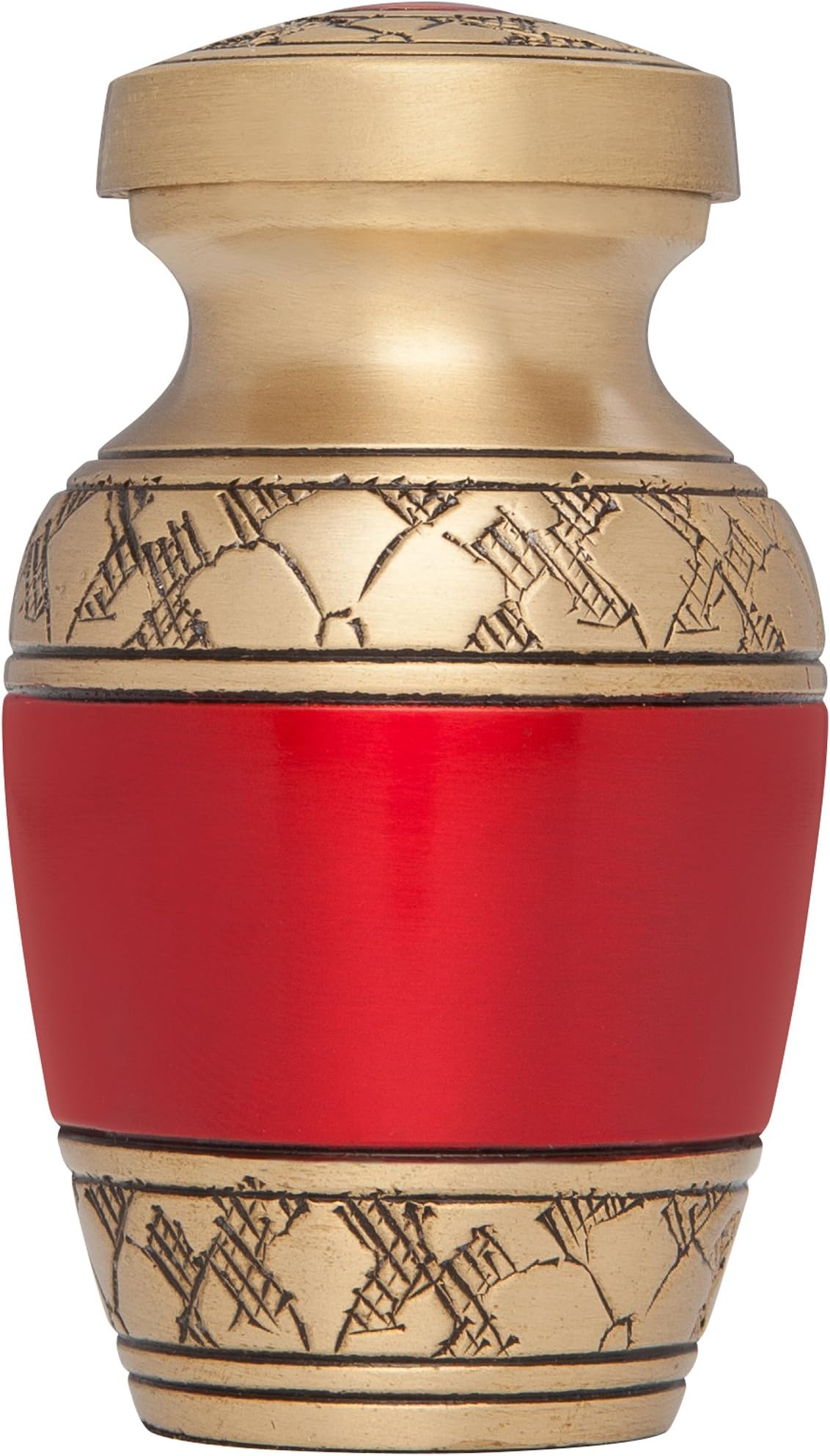 Mini Keepsake Urn • Miniature Funeral Cremation Urn fits Small Amount of Ashes • Tranquility Red and Gold Model • 3 inches Tall