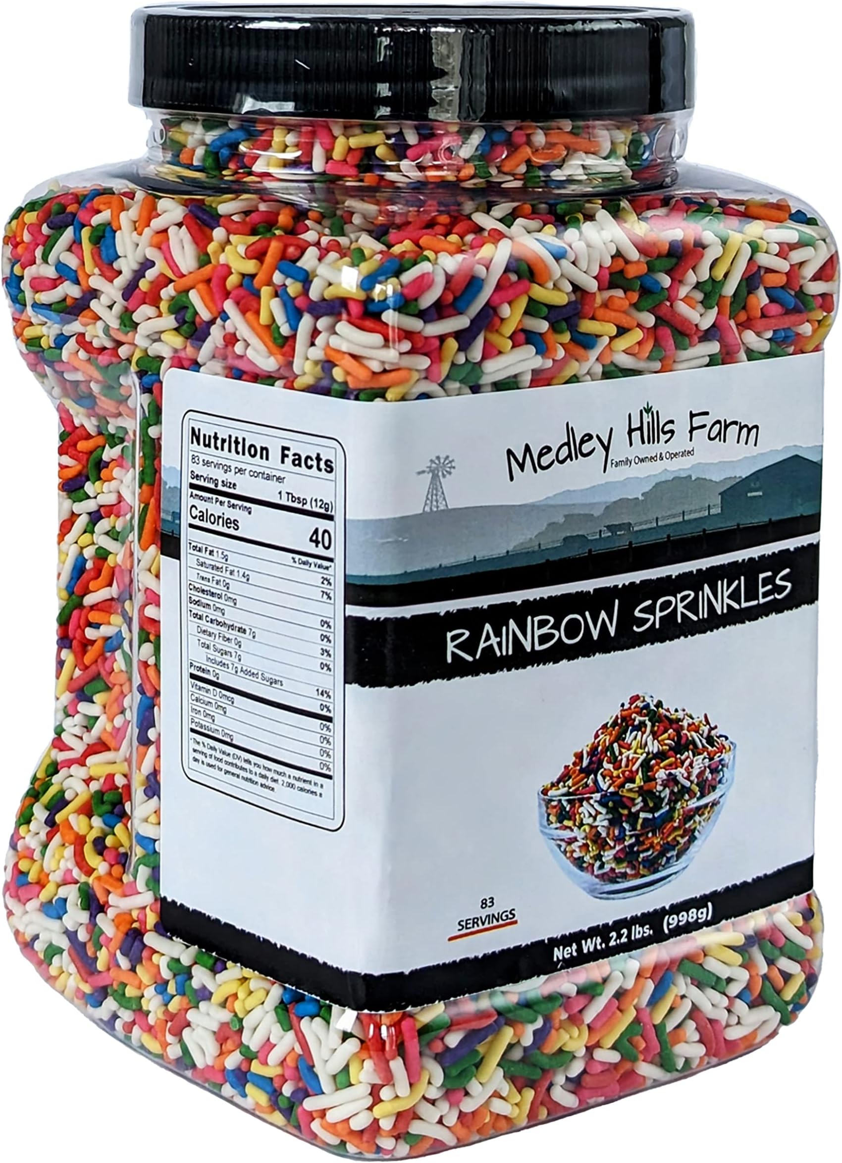 Medley Hills Farm Rainbow sprinkles in Reusable Container 2.2 Lbs. - Great bulk rainbow sprinkles for cake decorating - Kosher sprinkles for cookie decorating - brownies and ice cream toppings