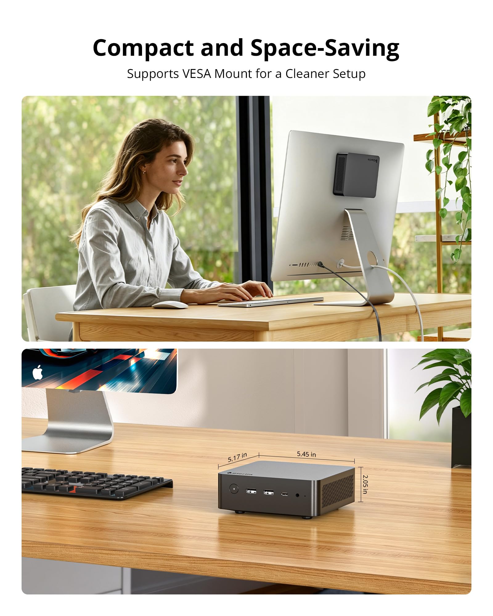 Glorlin Mini PC Ryzen 7 8845HS, 16G DDR5 RAM 500G SSD Mini Computer | Radeon 780M, AI NPU fino a 38 top, display Quad 4K, Dual USB4, Dual 2.5G LAN, WiFi 6 per casa/ufficio/giochi leggeri