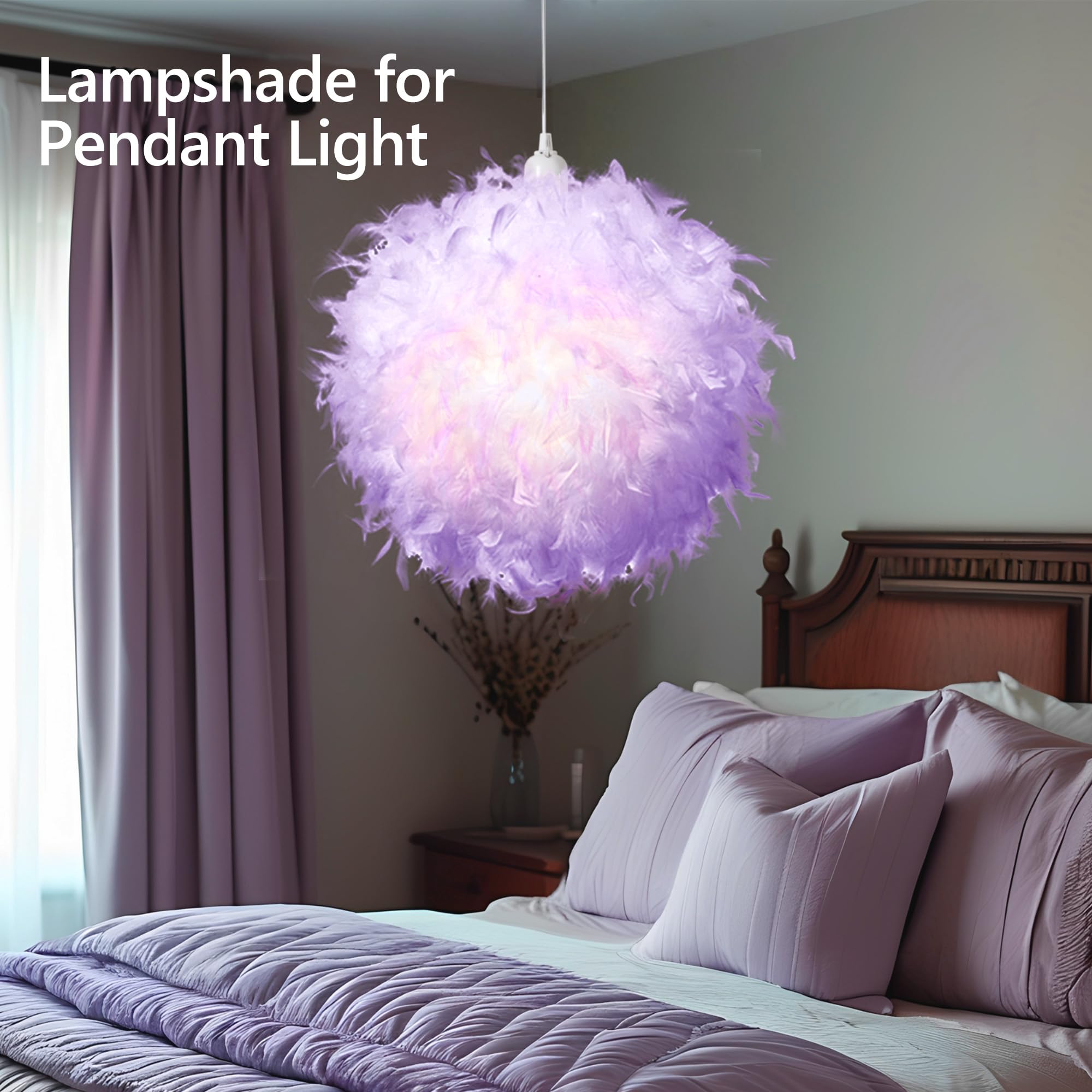 Waneway 40cm Feather Light Shade for Ceiling Pendant Light Fluffy Lamp Shade Lampshade Lightshade for Table Lamp and Floor Lamp Bedroom - Image 2