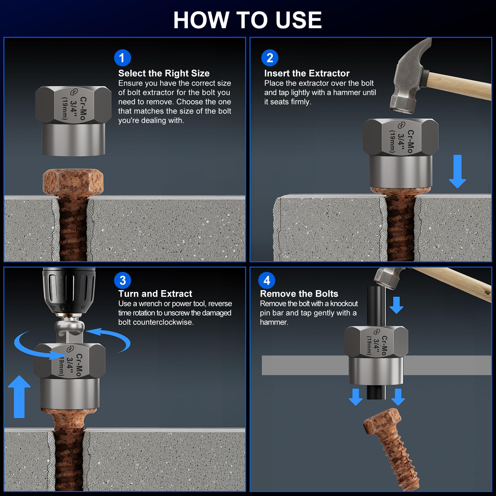 STREBITO Bolt Extractor Kit - Remove Stripped Bolts -3