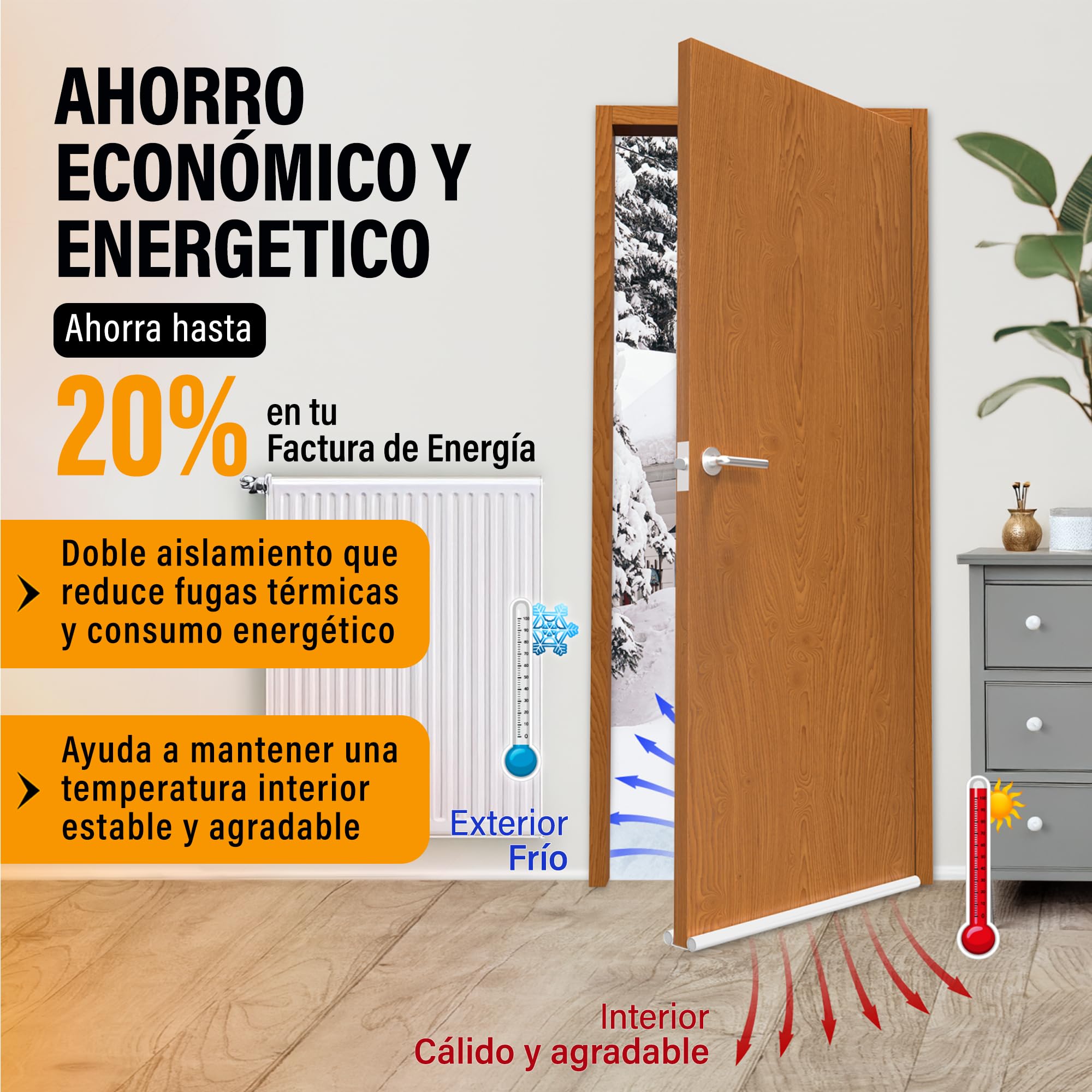 Burlete Puerta Entrada, Burlete Bajo Puerta, Burletes para Puertas Exterior e Interior, Aislante Térmico Frío y Calor, Aislante Acústico, Impermeable, Adaptable hasta 93cm (1, Blanco)