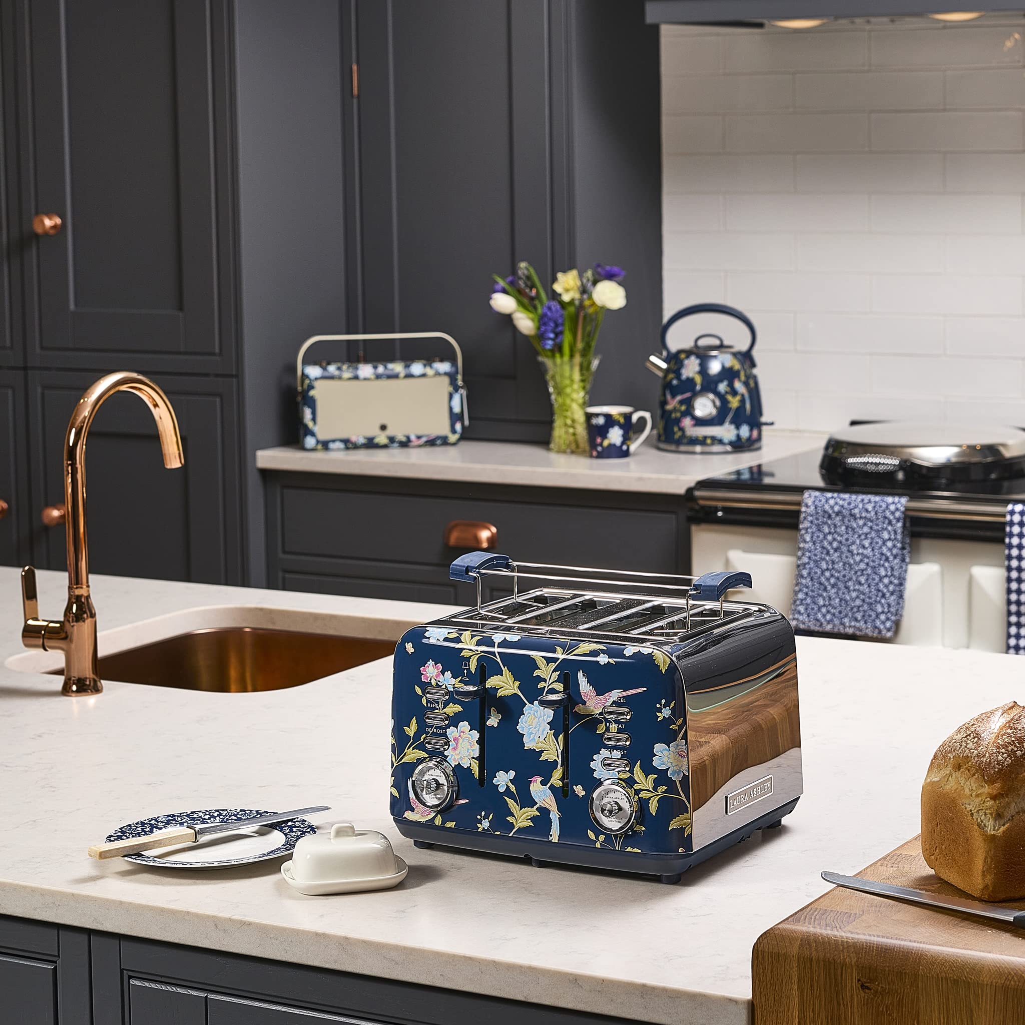 Laura Ashley VQ Elveden Marine Toaster und Wasserkocher Set 4-Scheiben