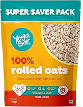 Yogabar 100% Rolled Oats 1 kg Pouch | Premium Golden Rolled Oats, Gluten Free Oats with High Fibre, Non GMO | Healthy Food with No Added Sugar | Diet Food for Weight Management - 1 kg