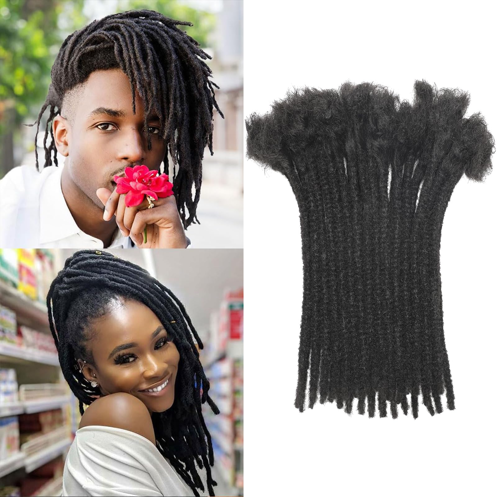 QIDESHENG 10 Inch Dreadlock Extensions Synthetic Hair 30Strands 0.8 Width Handmade Dreads Hair Extensions Reggae Braids Locs Synthetic Hippie Single Ended Dreads for Women/Men/Kids (1B