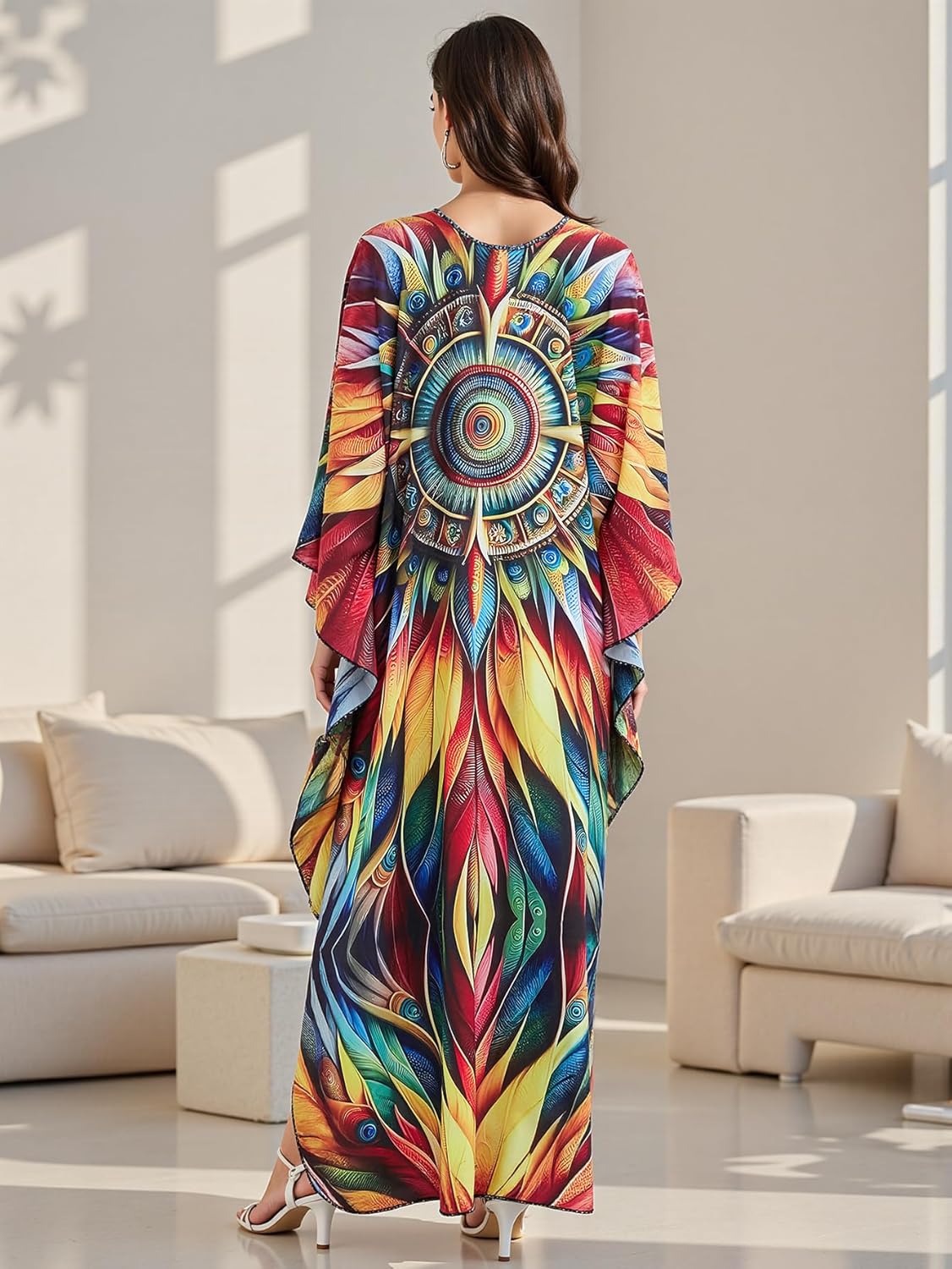 Women's Caftan Dresses Plus Size Floral Print Beach Swimsuit Cover Up Lightweight Moo Moo Loungewear - Image 6