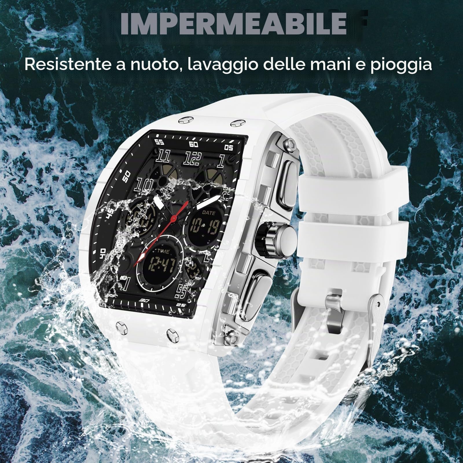 Orologio da uomo digitale analogico alla moda, impermeabile, sportivo, militare, tattico, casual, al quarzo, orologio da polso con cronometro LED, conto alla rovescia, allarme, schermo curvo per uomo