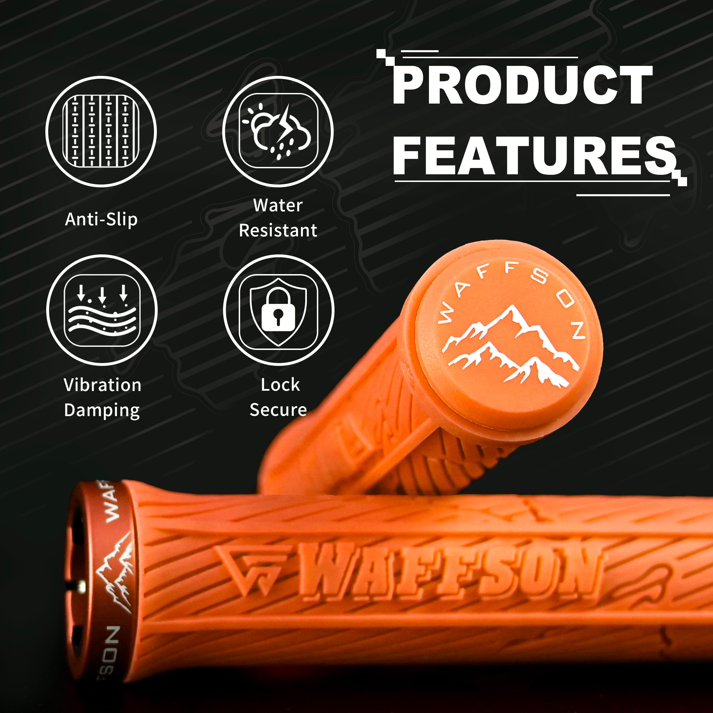 WFS World Map MTB Single Lock-on Grips for Mountain Bikes, Road & City Bicycles, Soft Comfortable Ergonomic, Anti-Slip Locking Handlebar Grips for Trail, Enduro, Downhill, 1 Pair