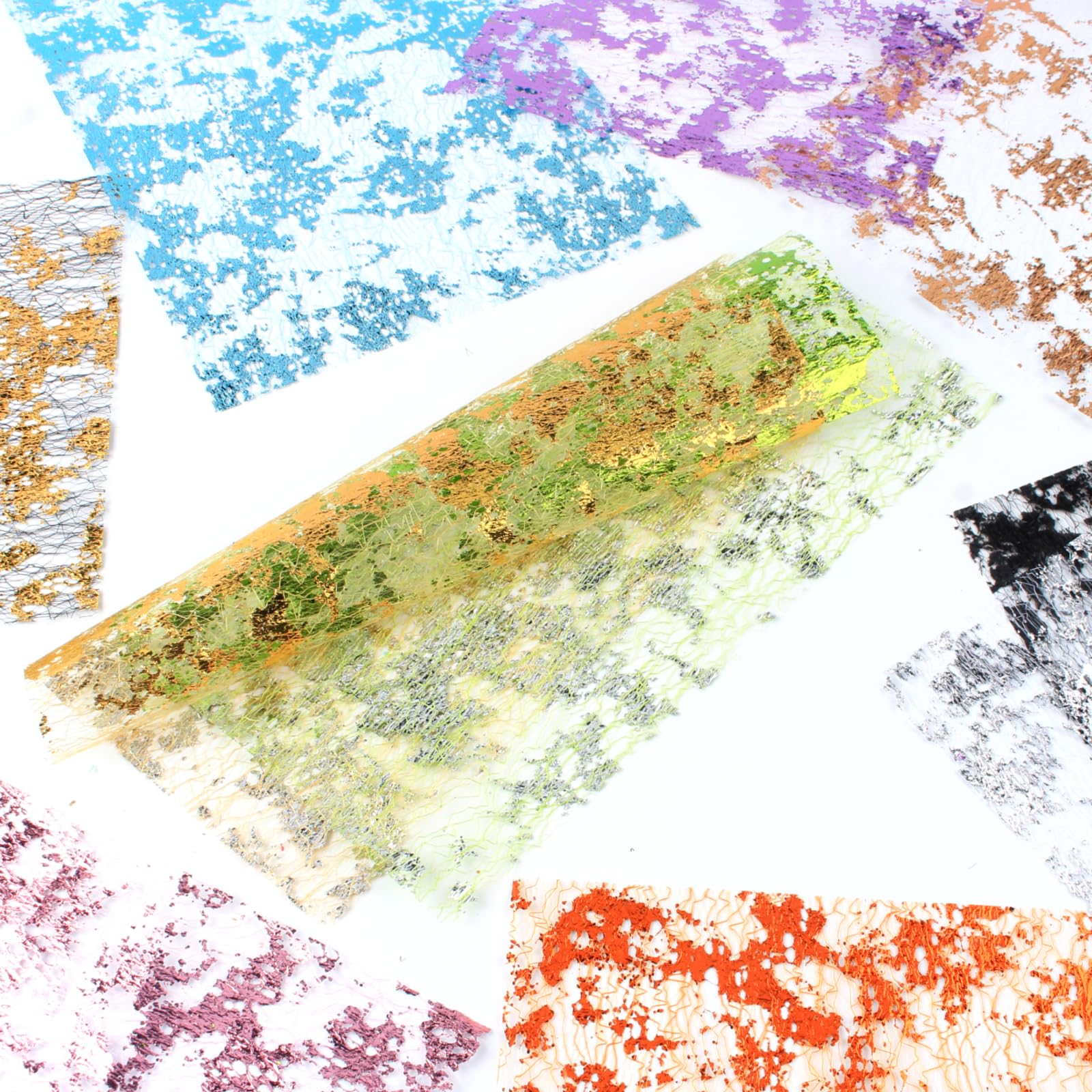 A4 Size Colorful Foil Textured Fabric Art Paper Scrapbooking Decorative, 10 Sheets Sparkle Metallic Lace Mesh for Crafts, Junk Journaling Supplies, Card Making, Collage