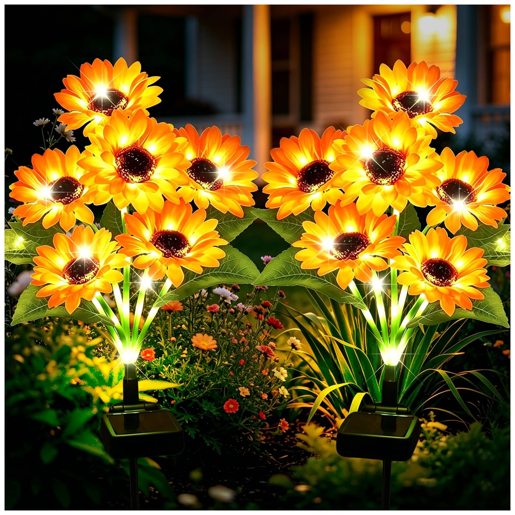 Solar Lights Outdoor Garden Decor,2 Pack with 12 Sunflower Lights,Solar Flowers Lights Waterproof,Birthday Gifts for Mom Women Grandma,Outside Decorative Stakes Light for Landscape Yard Patio (2 Pack)