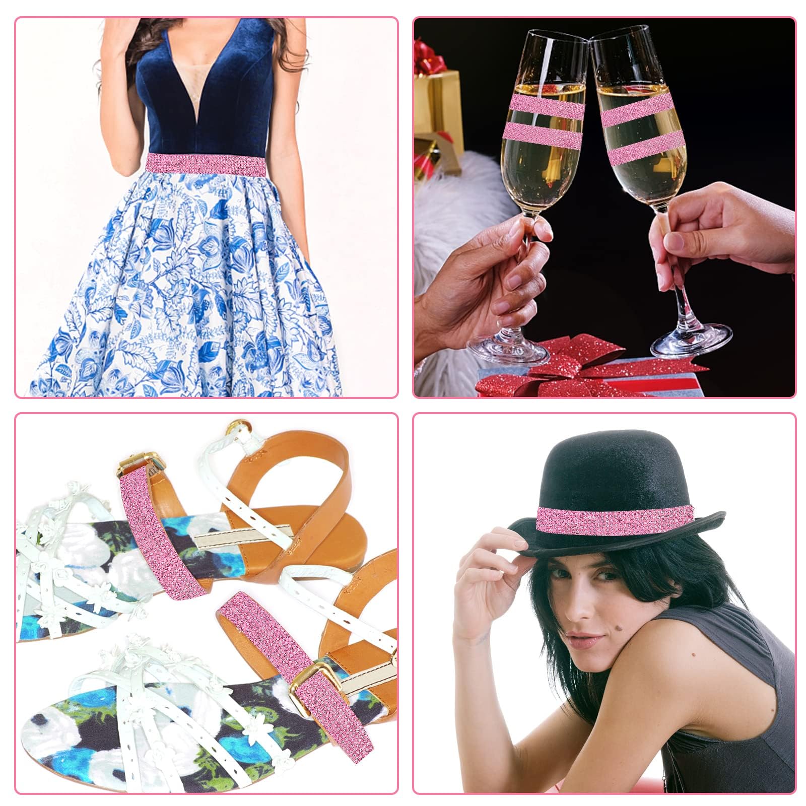 4 Rotoli Di Nastro Adesivo Con Strass Di Cristallo Rosa – Larghezze Multiple Per Decorazioni Fai Da Te, Artigianato, Telefono