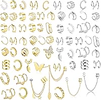 BESTEEL 66 Pcs Non-Piercing Ear Cuff Earrings for Women - Hypoallergenic Silver & Gold Plated Clip-On Helix Wraps, CZ Star Butterfly Designs for Sensitive Ears