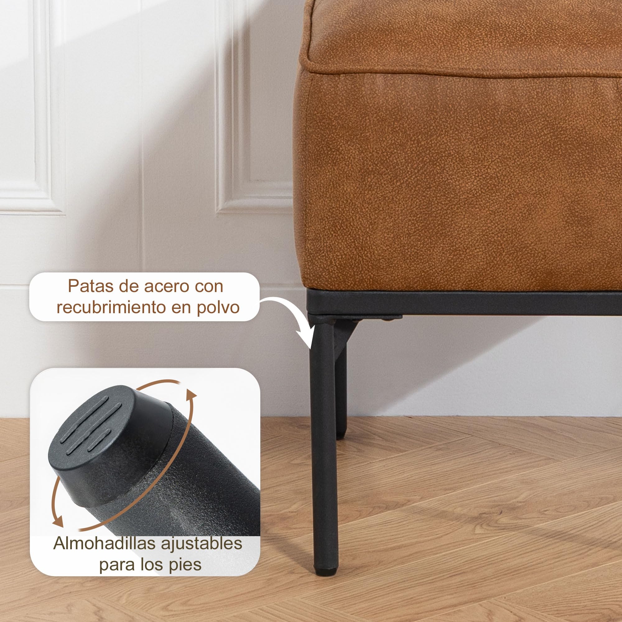 HOMCOM Reposapiés Salón Taburete Bajo Moderno Otomana 40x40x46 cm Marrón | Asiento Acolchado Grueso, Patas de Acero, Cuero Sintético, Otomana de Dormitorio, Carga 120 kg, para Entrada, Pasillo