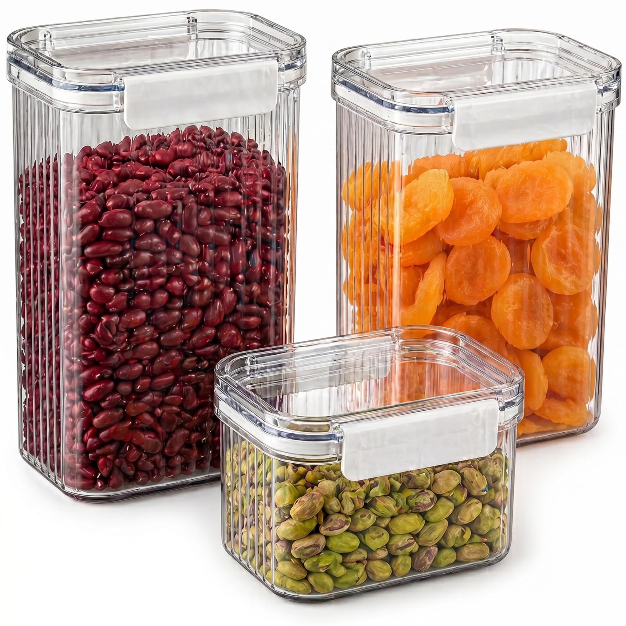 Decolab Kit 3 Potes Canelado Empilhável Hermético 1,8L / 950ML / 700ML BPA Free para