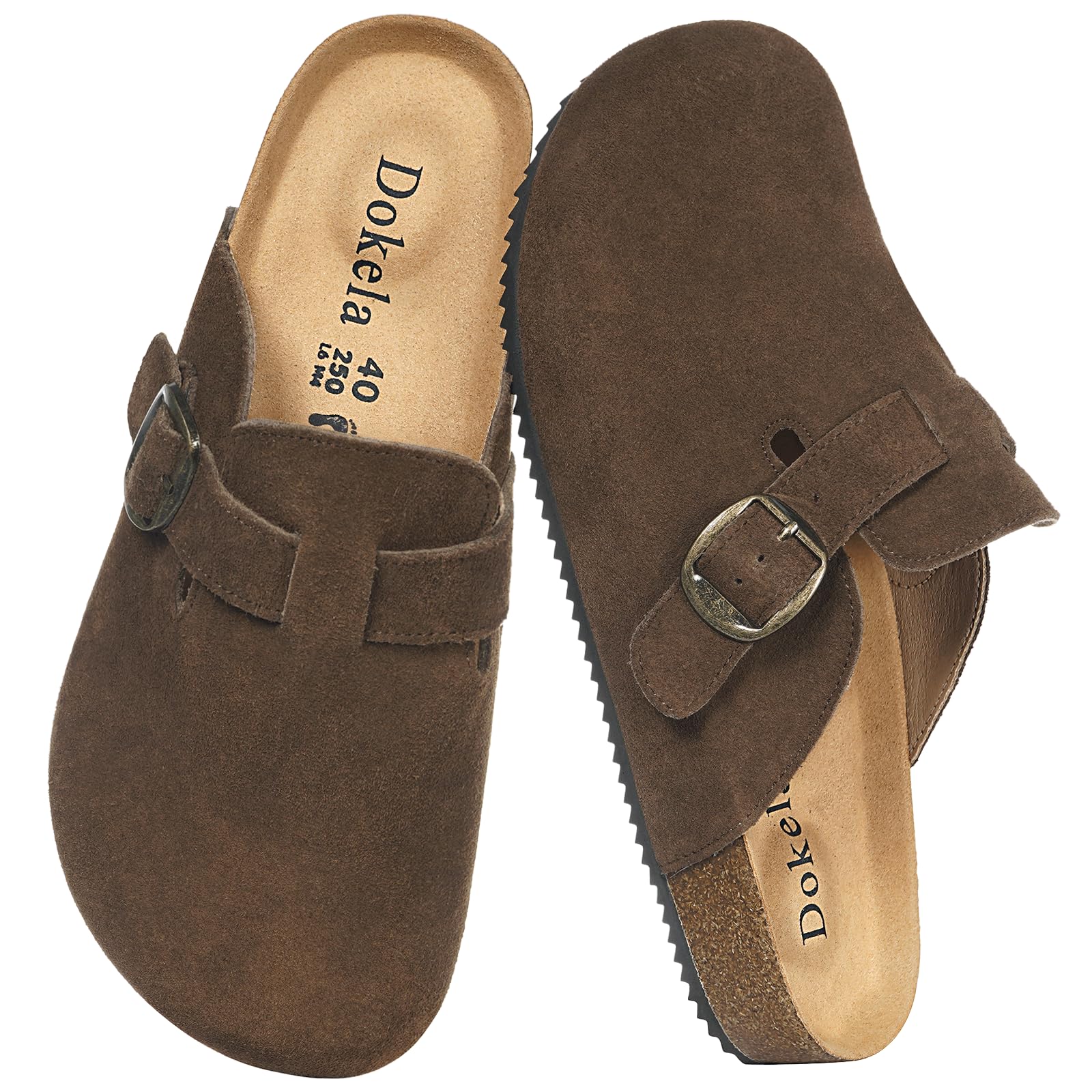 Dokela Clogs Pantoletten Herren Damen Leder Classic Hausschuhe | Kork-Fußbett, Arch Support, Rutschfeste, Bequeme, Komfort, Geschlossene