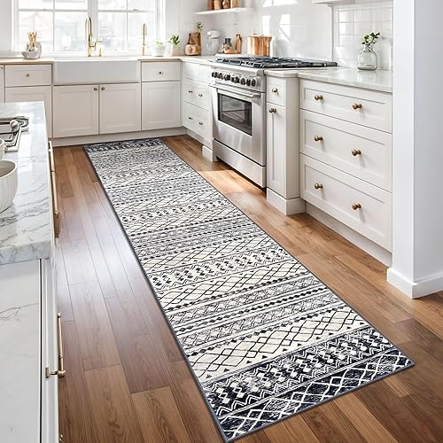 Miniatura 10 de KUTA Alfombra marroquí lavable, 2.6 x 10 pies, antideslizante, vintage, gris, bohemio, para pasillo, cocina, ultra suave, envejecida, geométrica,