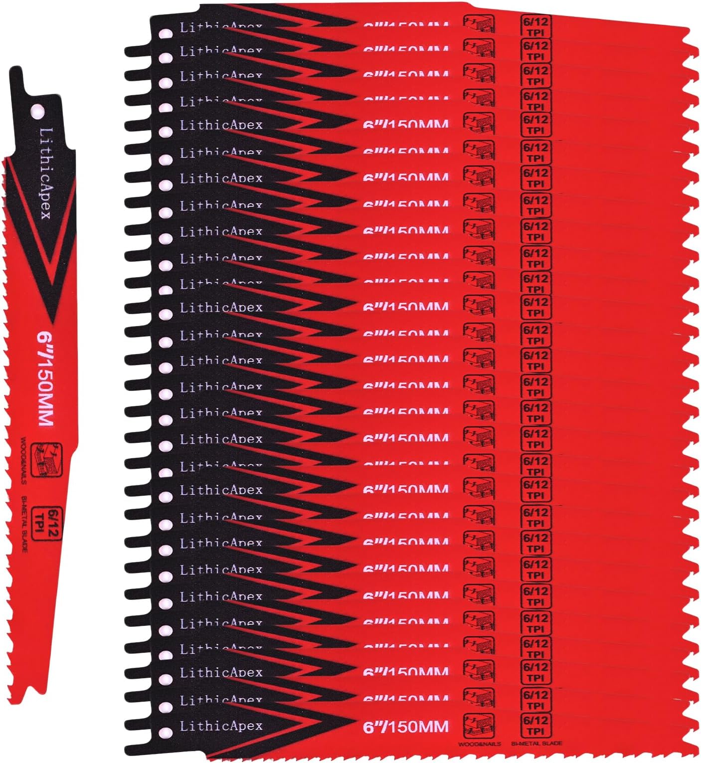 6 Inch 6/12 Tpi Reciprocating Saw Blades Metal, Bi-Metal Sawzall Blades Metal Dismantling Saw Saw Blades Tree Wood Cutting with a Holder Case Pallets Demolition PVC Pipe(25 Pack)